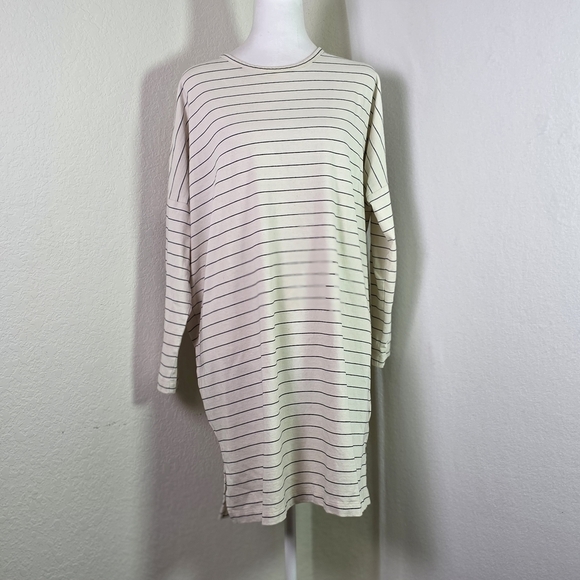 COS Oversized Striped Tunic Sweater Dress Beige Black Cotton Linen Blend Size S - Picture 2 of 12